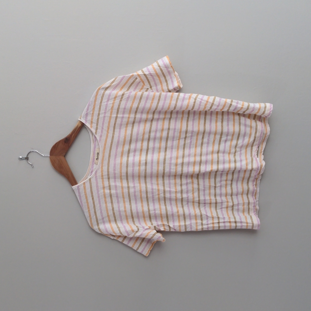 Madewell Tan, Orange, and purple stripe short sleeve t-shirt XS